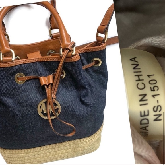 Michael Kors MK Denim Jean Straw Drawstring Bag - Picture 8 of 8